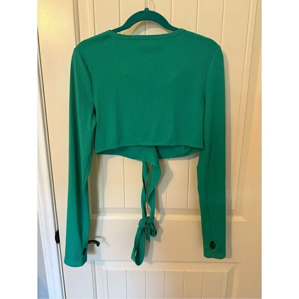 Lovers + Friends Ludrow Turquoise Long Sleeve Cropped Wrap Top Women’s Size L